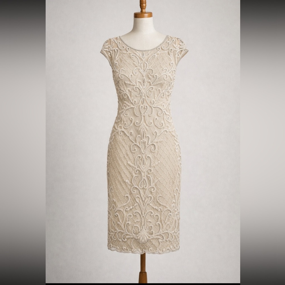 Adrianna papell Elegant Cream Beaded cap sleeve Dress